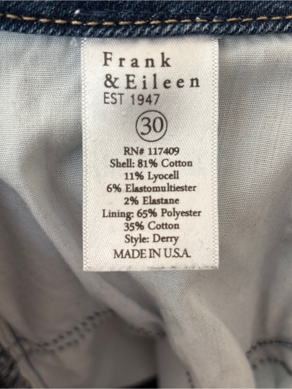 Frank & Eileen Derry Slim Straight Leg Jeans Raw Hem Women Size 30 Quiet Luxury - Picture 15 of 16
